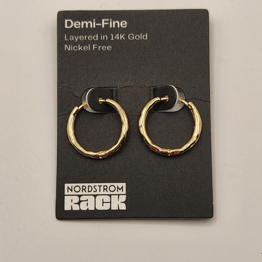 New Nordstrom Rack Demi Fine 14K Gold Layered Textured Hoop Earrings Nickel Free
